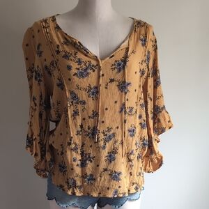 LC Lauren Conrad Mustard Floral Blouse